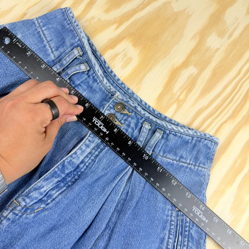 Lizwear Vintage Denim Maxi Skirt Blue Cotton Pleated A-Line High Waist Size 6 - Picture 4 of 8